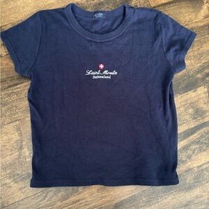 Brandy Melville Dark Blue Crop Top with Embroidery